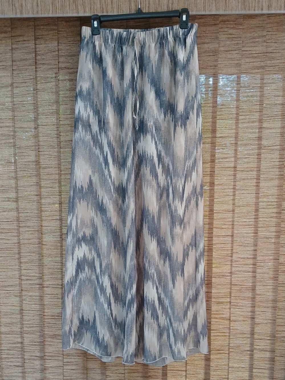 VTG Y2K Cache Abstract Ikat Print Wide Leg Pants Medium Elastic Waist Poly Pliss
